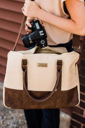 Down to Business Canvas Camera Bag - Cream – Carleen Creative